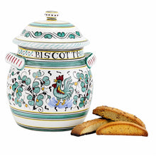 Load image into Gallery viewer, ORVIETO GREEN ROOSTER: Traditional Biscotti Jar - Artistica.com