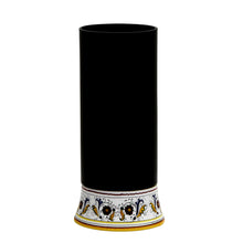 Load image into Gallery viewer, DERUTA BELLA VETRO: Cylindrical Glass Vase on ceramic base PERUGINO design - BLACK Glass