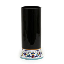 Load image into Gallery viewer, DERUTA BELLA VETRO: Cylindrical Glass Vase on ceramic base RICCO DERUTA design - BLACK Glass