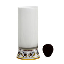 Load image into Gallery viewer, DERUTA BELLA VETRO: Cylindrical Glass Vase on ceramic base PERUGINO design - WHITE Glass