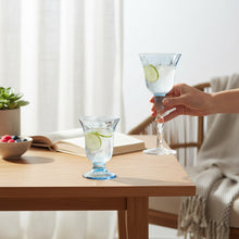 Load image into Gallery viewer, ADRIANA: Wine Glass Twisted Stem + Water "bell" Glass - LIGHT BLUE (SET of TWO pcs Wine+Water Glasses as shown)
