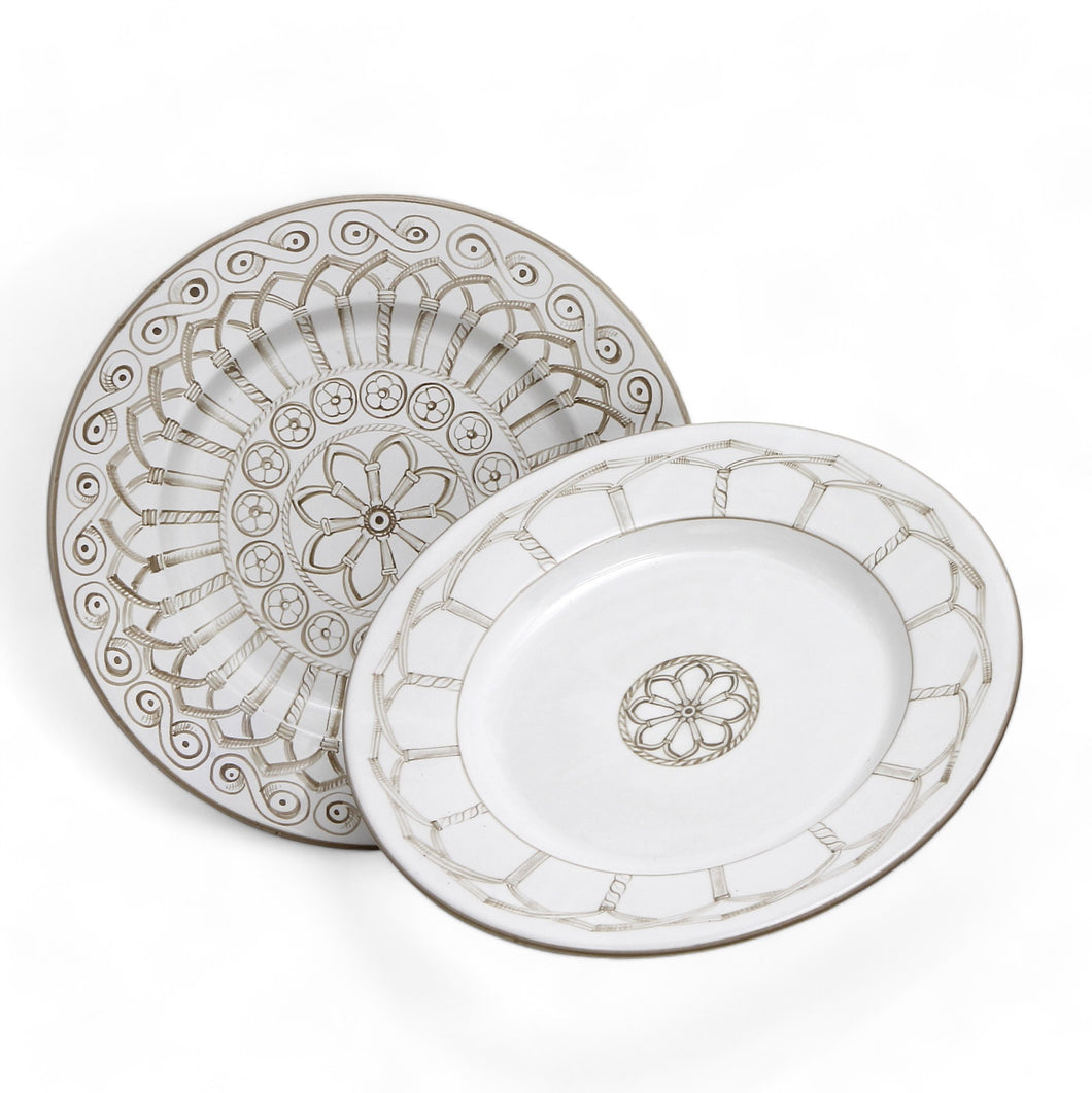 CATHEDRAL DESIGN: Pair of 11 Inches Dinner Plates - One of a kind - Hand Painted in Deruta-Italy!