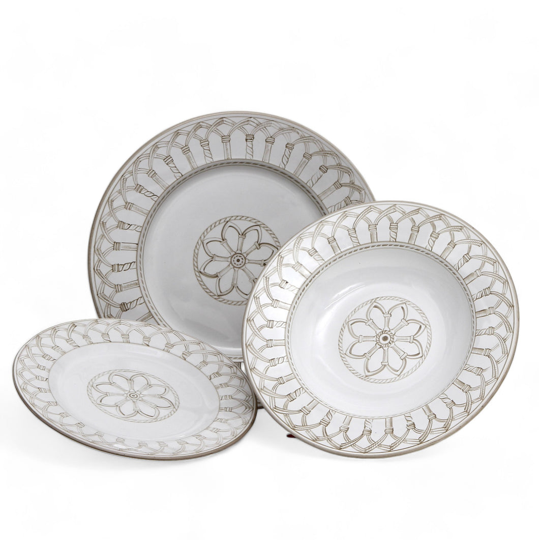 CATHEDRAL DESIGN: Set of three Plates: Dinner 11''+ Pasta 10''+ Salad 8'' - One of a kind - Hand Painted in Deruta-Italy!