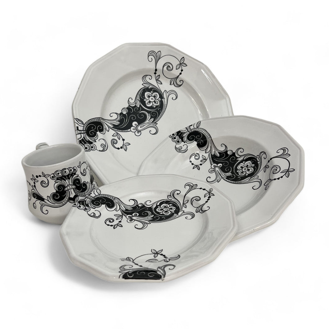 RICCO DERUTA DERO: Complete single Place Setting: 1 Dinner+1 Pasta+1 Salad+1 Mug - One of a kind - Hand Painted in Deruta-Italy!