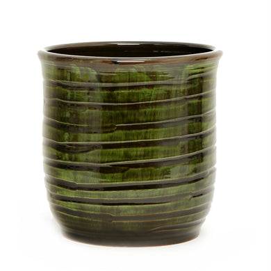 SCAVO Giardini Garden: Modern-Rustic 'Rigato' Cachepot/Planter Translucent VERDE OLIVA (Olive Green) - Artistica.com