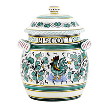 Load image into Gallery viewer, ORVIETO GREEN ROOSTER: Traditional Biscotti Jar - Artistica.com
