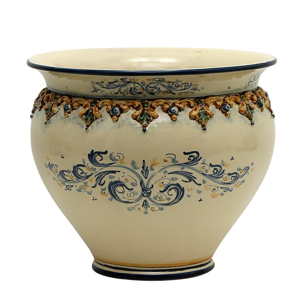 SOFIA TRICOLORE: Round Cachepot/Planter with Bass Relief Decoration - Large (16