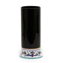 Load image into Gallery viewer, DERUTA BELLA VETRO: Cylindrical Glass Vase on ceramic base RICCO DERUTA design - BLACK Glass
