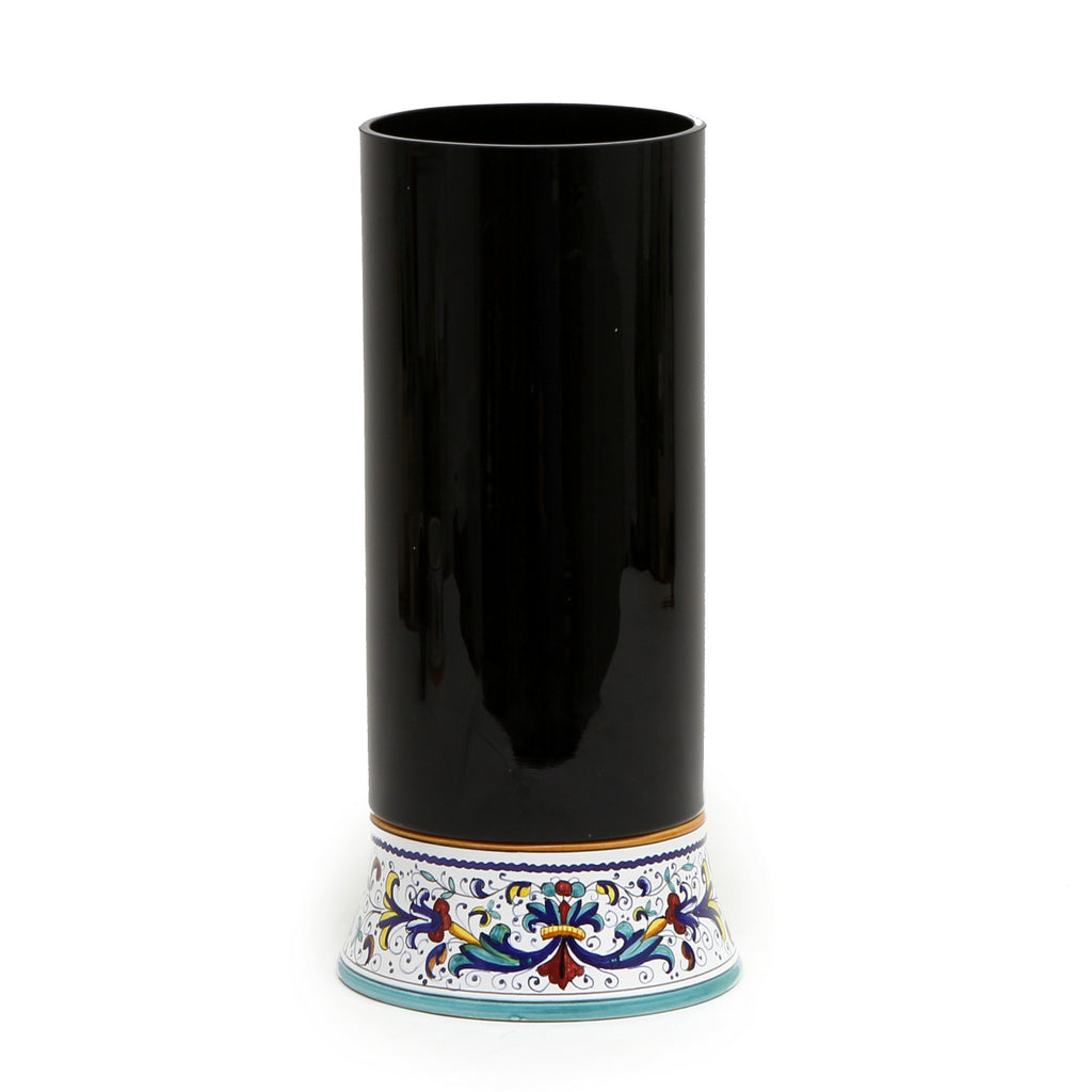 DERUTA BELLA VETRO: Cylindrical Glass Vase on ceramic base RICCO DERUTA design - BLACK Glass