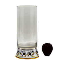 Load image into Gallery viewer, DERUTA BELLA VETRO: Cylindrical Glass Vase on ceramic base PERUGINO design - CLEAR Glass
