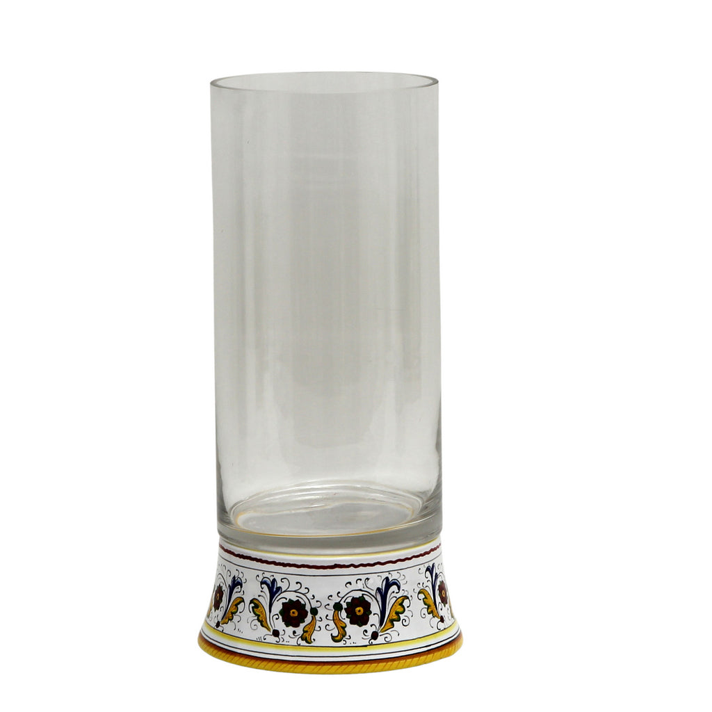 DERUTA BELLA VETRO: Cylindrical Glass Vase on ceramic base PERUGINO design - CLEAR Glass