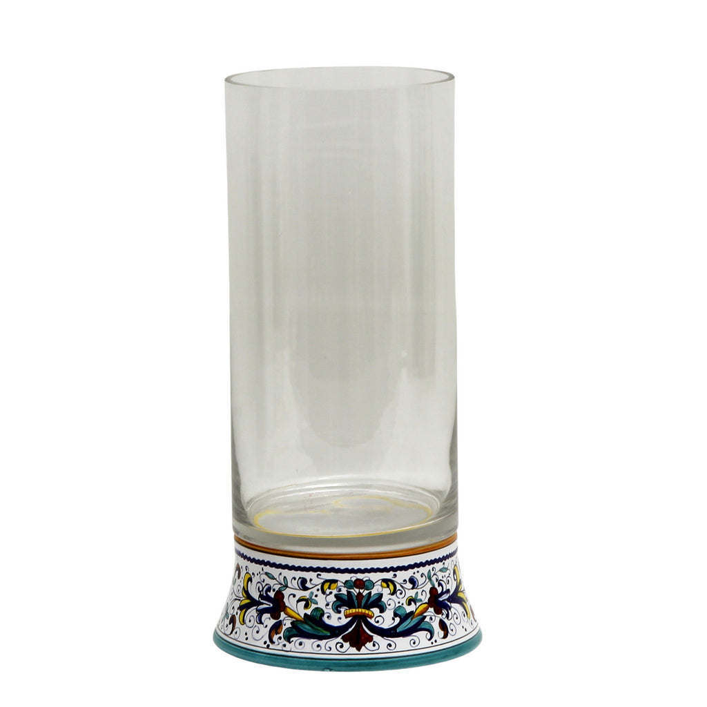 DERUTA BELLA VETRO: Cylindrical Glass Vase on ceramic base RICCO DERUTA design - CLEAR Glass
