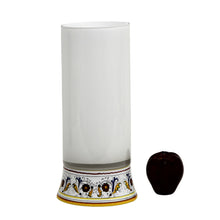 Load image into Gallery viewer, DERUTA BELLA VETRO: Cylindrical Glass Vase on ceramic base PERUGINO design - WHITE Glass
