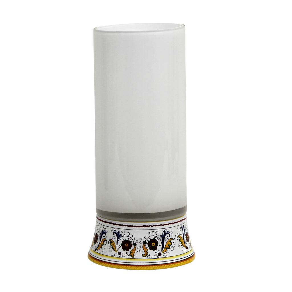 DERUTA BELLA VETRO: Cylindrical Glass Vase on ceramic base PERUGINO design - WHITE Glass