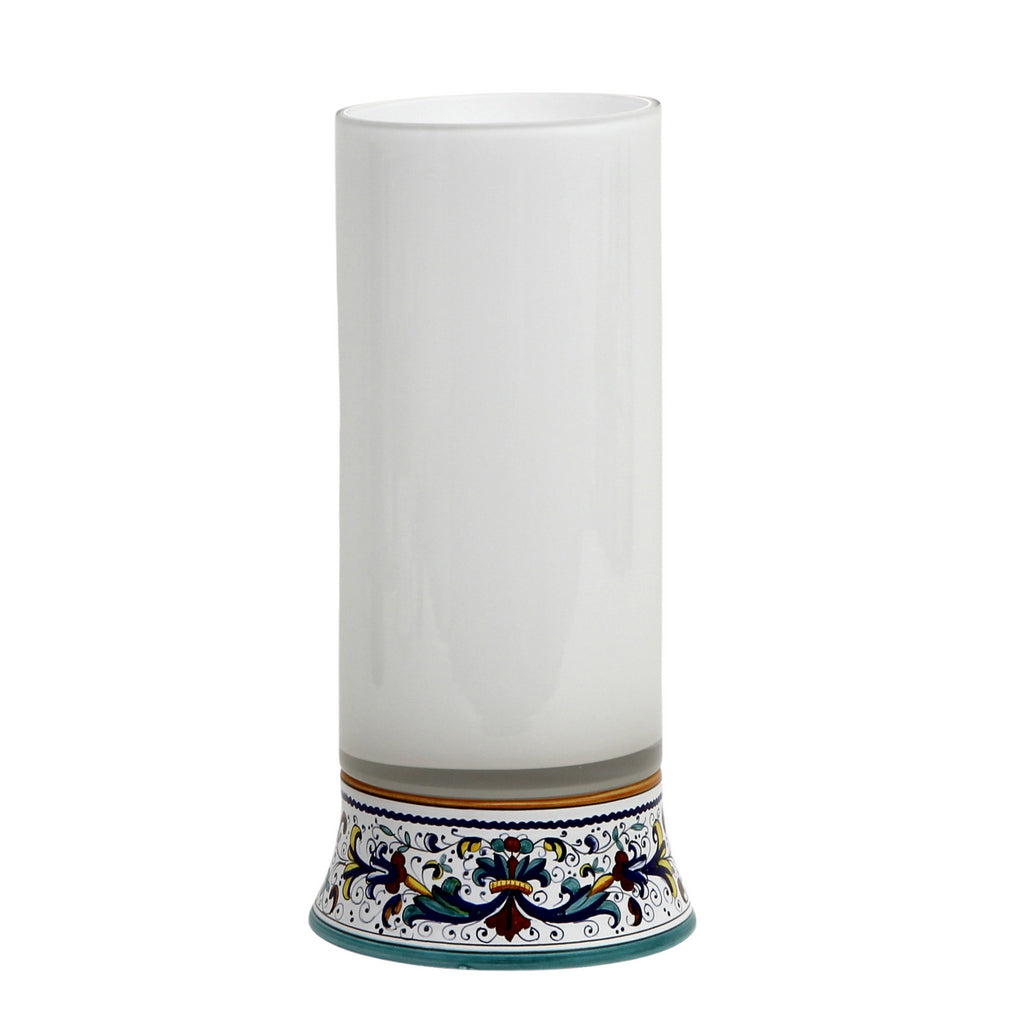 DERUTA BELLA VETRO: Cylindrical Glass Vase on ceramic base RICCO DERUTA design - WHITE Glass