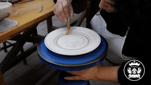 Load image into Gallery viewer, ORVIETO RED ROOSTER: Rim Pasta Soup Bowl (White Center) [STRIPED RIM] - Artistica.com

