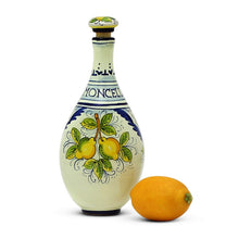 Load image into Gallery viewer, LIMONCELLO: Limoncello Bottle with Stopper Blue design - Artistica.com
