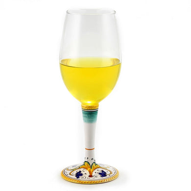 DERUTA STEMWARE: Pinot Glass on Hand Painted Ceramic Base PERUGINO Design - Artistica.com