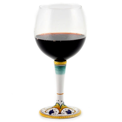 DERUTA STEMWARE: Burgundy Balloon Glass on Hand Painted Ceramic Base PERUGINO Design - Artistica.com