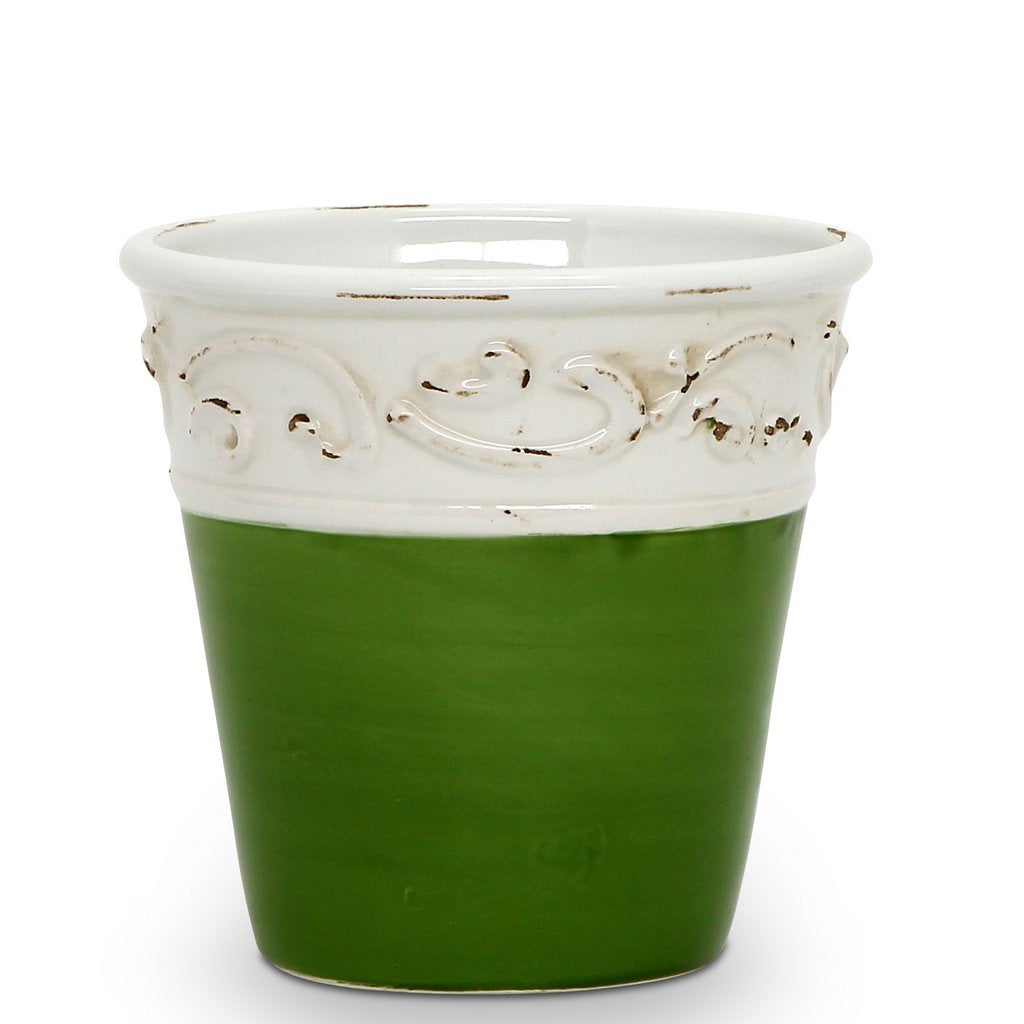 SCAVO COLORE: Small Cachepot Vase - Green/White