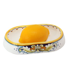 Load image into Gallery viewer, POSITANO: Deruta oval soap dish DeLuxe with Positano Lemon shaped scented glycerin soap
