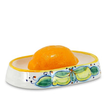 Load image into Gallery viewer, POSITANO: Deruta oval soap dish DeLuxe with Positano Lemon shaped scented glycerin soap
