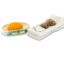 Load image into Gallery viewer, POSITANO: Deruta oval soap dish DeLuxe with Positano Lemon shaped scented glycerin soap

