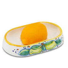 Load image into Gallery viewer, POSITANO: Deruta oval soap dish DeLuxe with Positano Lemon shaped scented glycerin soap

