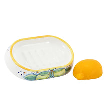 Load image into Gallery viewer, POSITANO: Deruta oval soap dish DeLuxe with Positano Lemon shaped scented glycerin soap
