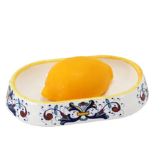 Load image into Gallery viewer, POSITANO: Deruta oval soap dish DeLuxe with Positano Lemon shaped scented glycerin soap
