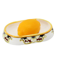 Load image into Gallery viewer, POSITANO: Deruta oval soap dish DeLuxe with Positano Lemon shaped scented glycerin soap
