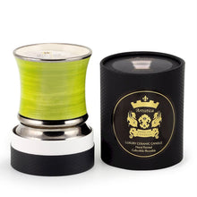 Load image into Gallery viewer, DERUTA CANDLES: Deluxe Precious Cup Candle ~ Coloris Ocra Design ~ Pure Platinum Rim
