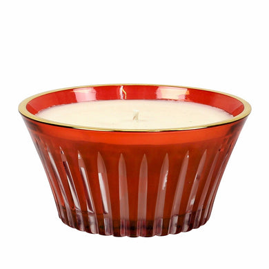 CRYSTAL CANDLES: Scented soy candle in hand engraved RED crystal cup - Christmas Tree scent.