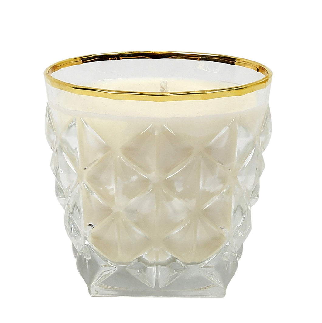CRYSTAL CANDLES: Unscented soy candle in crystal cup GOLD hand decorated rim