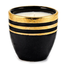 Load image into Gallery viewer, DERUTA MILANO: Large Candle Black with Hand Painted Pure Gold Stripes
