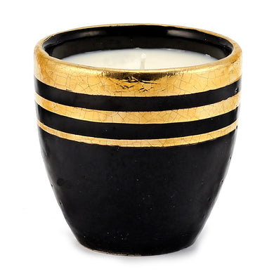 DERUTA MILANO: Large Candle Black with Hand Painted Pure Gold Stripes