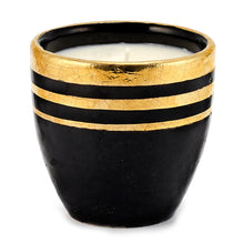 Load image into Gallery viewer, HOLIDAYS DERUTA MILANO: Large Candle Black with Hand Painted Pure Gold Stripes - Artistica.com
