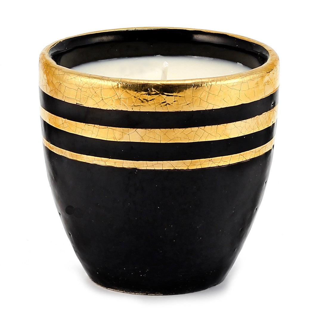HOLIDAYS DERUTA MILANO: Large Candle Black with Hand Painted Pure Gold Stripes - Artistica.com