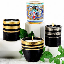 Load image into Gallery viewer, DERUTA MILANO: Large Candle Black with Hand Painted Pure Gold Stripes
