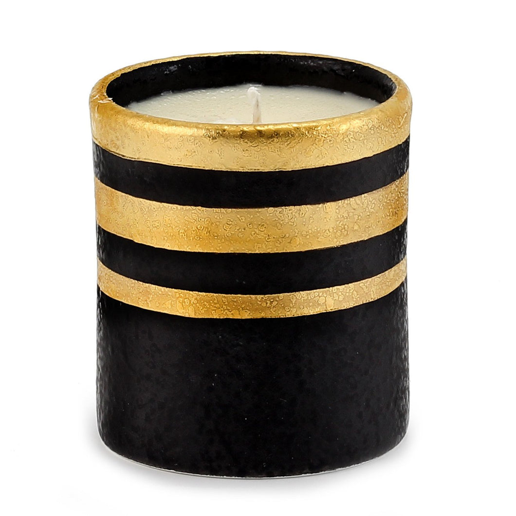 DERUTA MILANO: Candle Black with Hand Painted Pure Gold Stripes