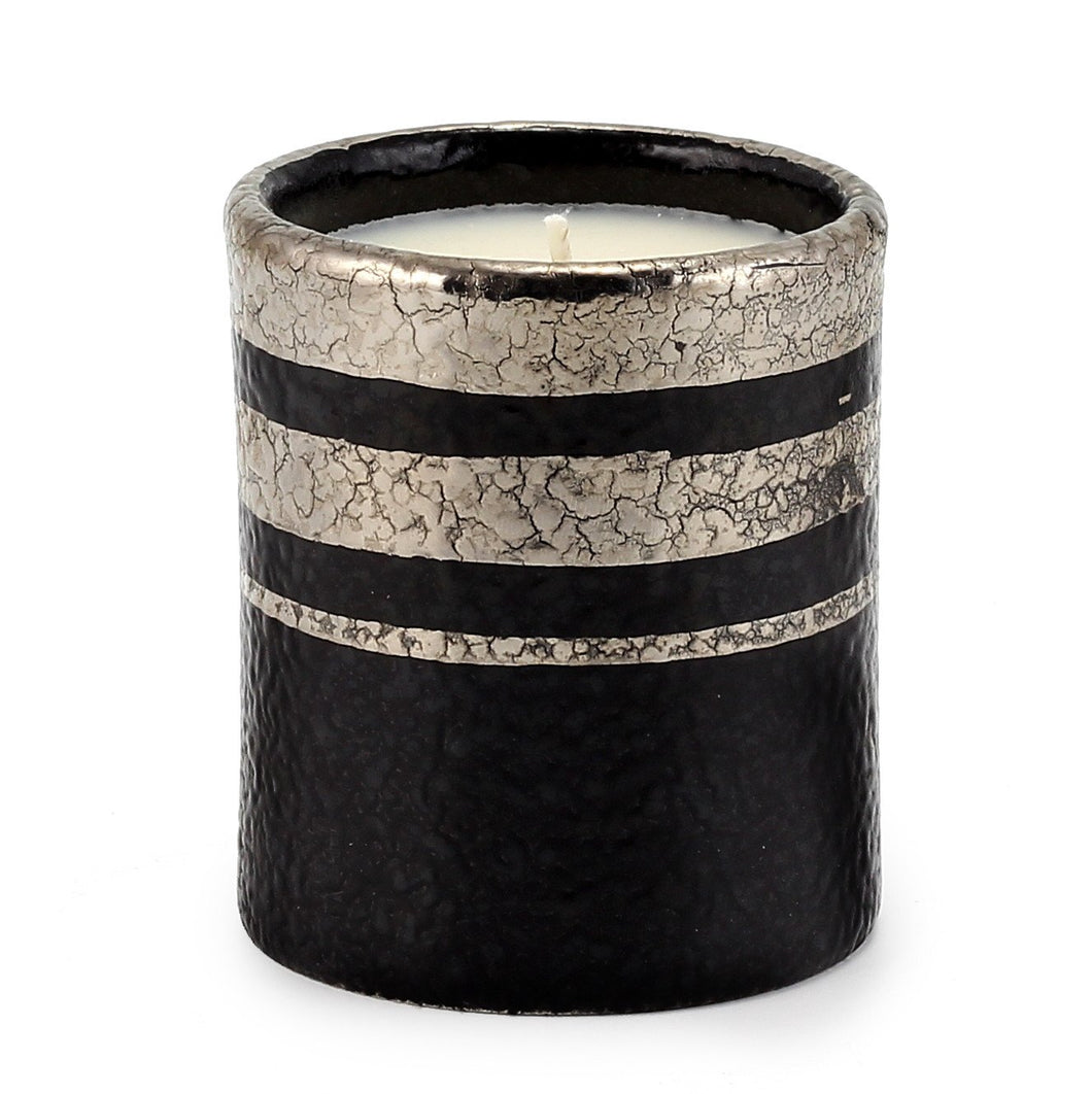 DERUTA MILANO: Candle Black with Hand Painted Pure Platinum Stripes