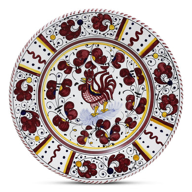 ORVIETO RED ROOSTER: Dinner Plate [STRIPED RIM] - Artistica.com