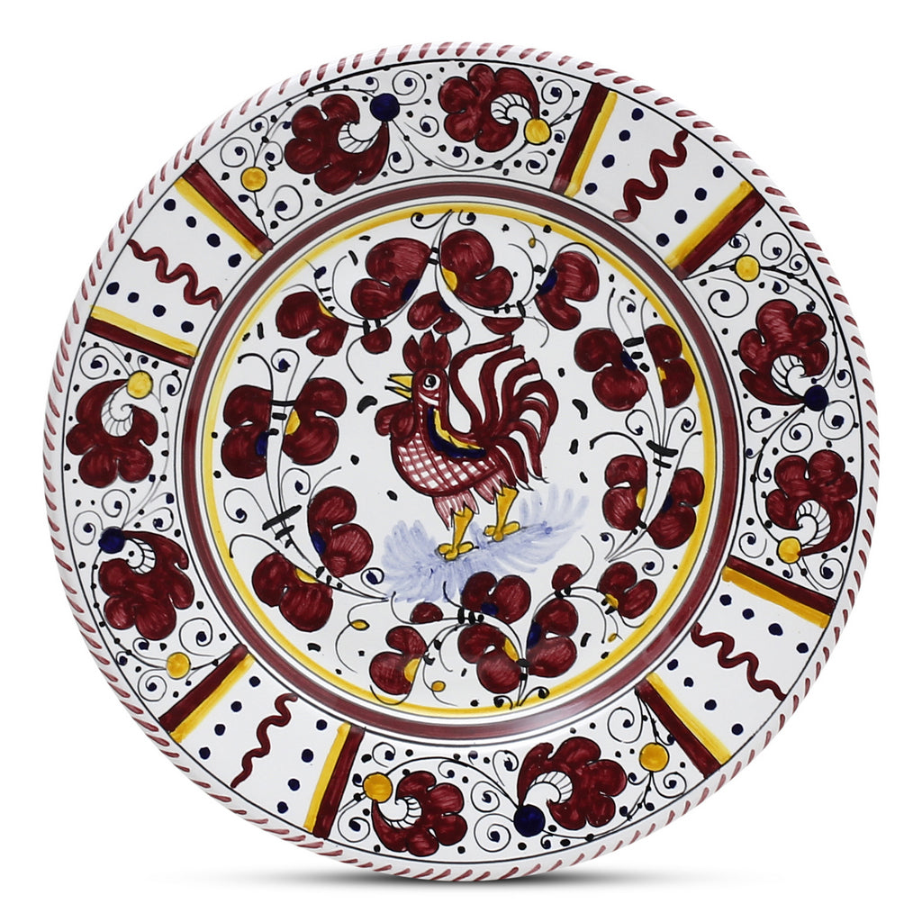 ORVIETO RED ROOSTER: Dinner Plate [STRIPED RIM] - Artistica.com