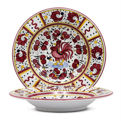 ORVIETO RED ROOSTER: Rim Pasta Soup Bowl [SOLID RIM] [R] - Artistica.com