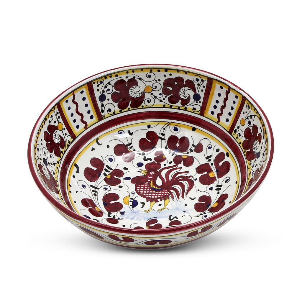 ORVIETO RED ROOSTER: Salad Bowl (Medium) [SOLID RIM] [R] - Artistica.com