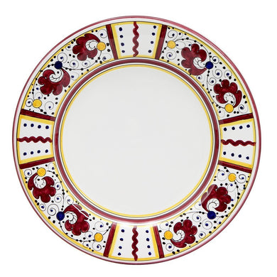 ORVIETO RED ROOSTER: Dinner Plate (White Center) [SOLID RIM] [R] - Artistica.com