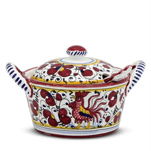 Load image into Gallery viewer, ORVIETO RED ROOSTER: Covered Parmesan Cheese Bowl with Spoon [SOLID RIM] [R]

