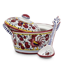 Load image into Gallery viewer, ORVIETO RED ROOSTER: Covered Parmesan Cheese Bowl with Spoon [SOLID RIM] [R]
