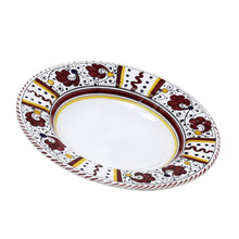 Load image into Gallery viewer, ORVIETO RED ROOSTER: Rim Pasta Soup Bowl (White Center) [STRIPED RIM] - Artistica.com
