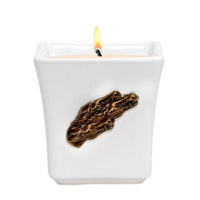 Load image into Gallery viewer, MONDIAL CANDLES: BIANCA Collection - Ceramic Square Container Candle with Ant. Brass Racing Horses Ornament - Artistica.com

